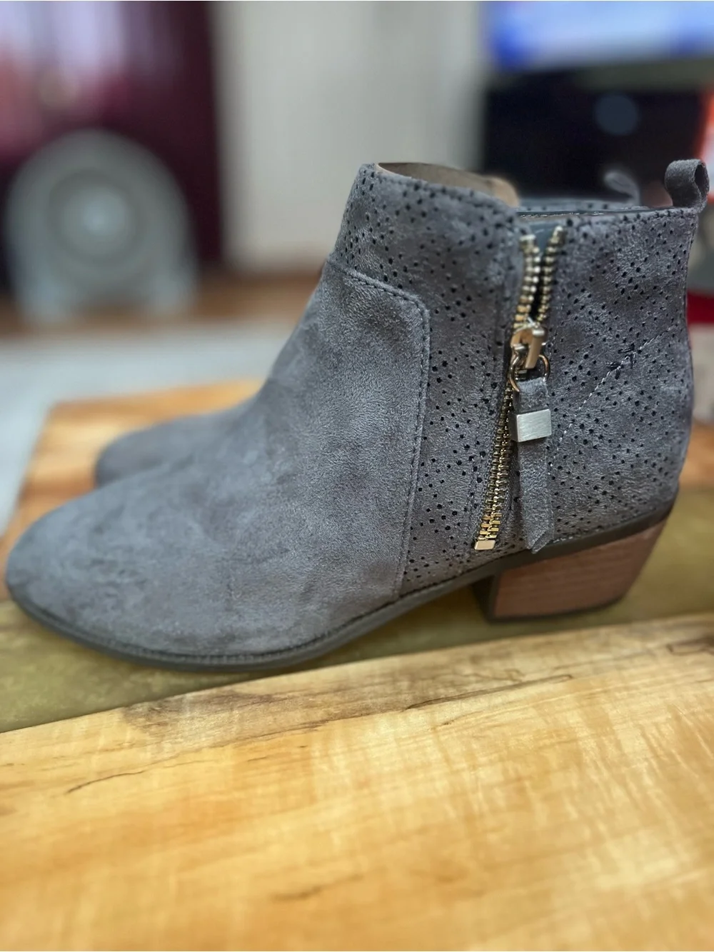 Dr. Scholl's Gray Suede Perforated Ankle Bootie with Side Zip